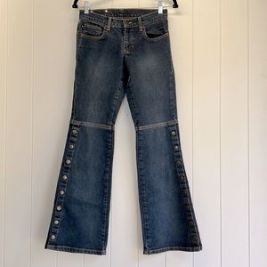 Ralph Lauren Denim Blue Jeans Stretch Signature Bootcut W/Snap Leg Size 2